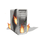 A computer in flames.